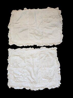 Simply Shabby Chic Pillow Shams Standard White Patchwork Eyelet Lace Ruffle Edge